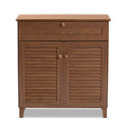 Baxton Studio Coolidge Modern and Contemporary Walnut Finished 4-Shelf Wood Shoe Storage Cabinet with Drawer