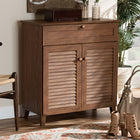 Baxton Studio Coolidge Modern and Contemporary Walnut Finished 4-Shelf Wood Shoe Storage Cabinet with Drawer