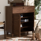 Baxton Studio Coolidge Modern and Contemporary Walnut Finished 4-Shelf Wood Shoe Storage Cabinet with Drawer