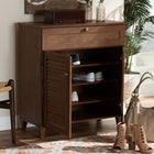 Baxton Studio Coolidge Modern and Contemporary Walnut Finished 4-Shelf Wood Shoe Storage Cabinet with Drawer