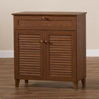 Baxton Studio Coolidge Modern and Contemporary Walnut Finished 4-Shelf Wood Shoe Storage Cabinet with Drawer