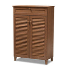 Baxton Studio Coolidge Modern and Contemporary Walnut Finished 5-Shelf Wood Shoe Storage Cabinet with Drawer