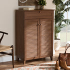 Baxton Studio Coolidge Modern and Contemporary Walnut Finished 5-Shelf Wood Shoe Storage Cabinet with Drawer