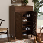 Baxton Studio Coolidge Modern and Contemporary Walnut Finished 5-Shelf Wood Shoe Storage Cabinet with Drawer