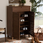 Baxton Studio Coolidge Modern and Contemporary Walnut Finished 5-Shelf Wood Shoe Storage Cabinet with Drawer