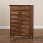 Baxton Studio Coolidge Modern and Contemporary Walnut Finished 5-Shelf Wood Shoe Storage Cabinet with Drawer