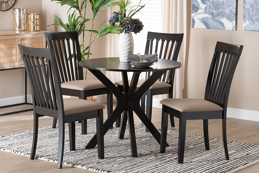 Baxton Studio Lore Modern Sand Fabric and Dark Brown Finished Wood 5-Piece Dining Set