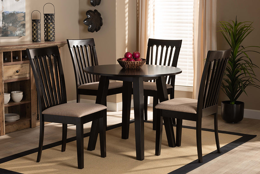 Baxton Studio Maisie Modern and Contemporary Sand Fabric Upholstered and Dark Brown Finished Wood 5-Piece Dining Set
