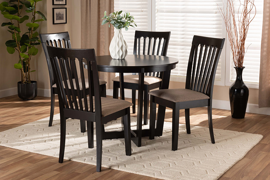 Baxton Studio Nellie Modern and Contemporary Sand Fabric Upholstered and Dark Brown Finished Wood 5-Piece Dining Set