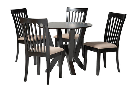 Baxton Studio Marian Modern Sand Fabric and Dark Brown Finished Wood 5-Piece Dining Set