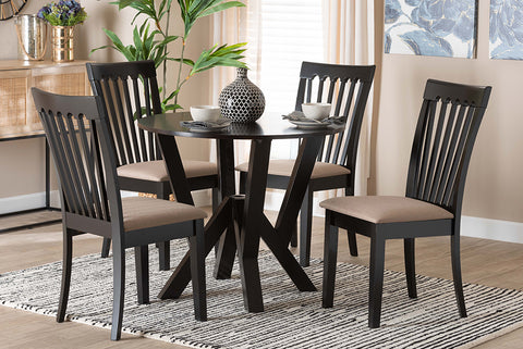 Baxton Studio Marian Modern Sand Fabric and Dark Brown Finished Wood 5-Piece Dining Set