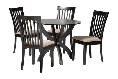 Baxton Studio Bailey Modern Sand Fabric and Dark Brown Finished Wood 5-Piece Dining Set