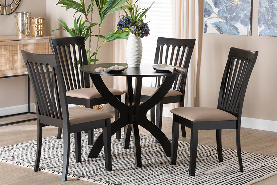 Baxton Studio Bailey Modern Sand Fabric and Dark Brown Finished Wood 5-Piece Dining Set
