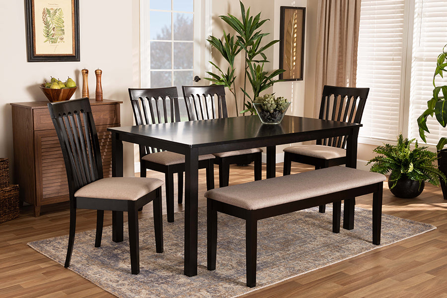 Baxton Studio Minette Modern and contemporary Sand Fabric Upholstered and Dark Brown Finished Wood 6-Piece Dining Set