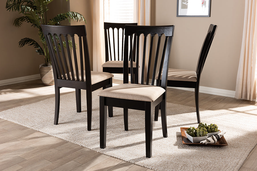 Baxton Studio Minette Modern and Contemporary Sand Fabric Upholstered Espresso Brown Finished Wood Dining Chair Set of 4