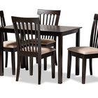 Baxton Studio Minette Modern and Contemporary Sand Fabric Upholstered Espresso Brown Finished Wood 5-Piece Dining Set