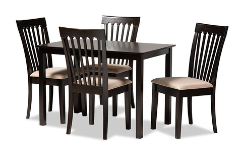 Baxton Studio Minette Modern and Contemporary Sand Fabric Upholstered Espresso Brown Finished Wood 5-Piece Dining Set