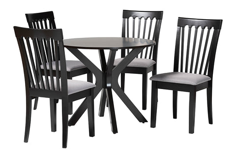 Baxton Studio Lore Modern Grey Fabric and Dark Brown Wood 5-Piece Dining Set