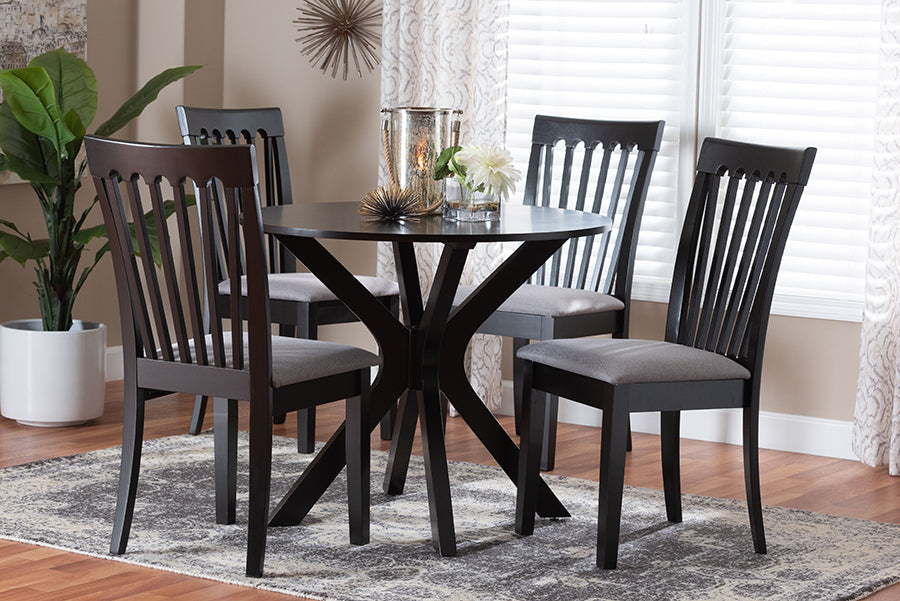 Baxton Studio Lore Modern Grey Fabric and Dark Brown Wood 5-Piece Dining Set