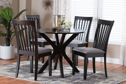 Baxton Studio Lore Modern Grey Fabric and Dark Brown Wood 5-Piece Dining Set