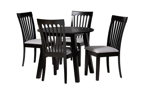 Baxton Studio Nina Modern Grey Fabric and Espresso Brown Finished Wood 5-Piece Dining Set