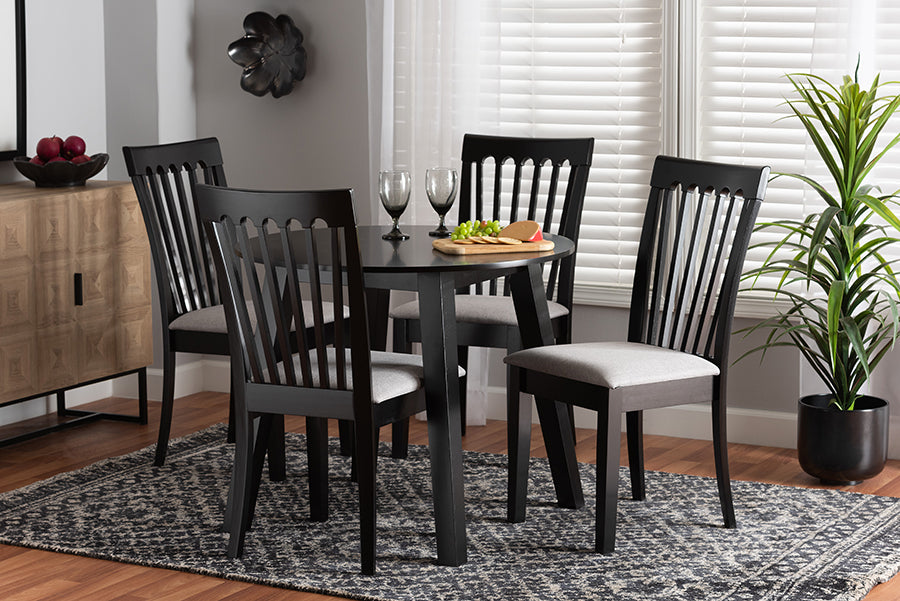 Baxton Studio Nina Modern Grey Fabric and Espresso Brown Finished Wood 5-Piece Dining Set