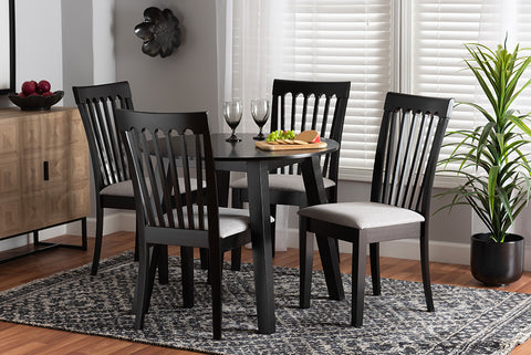 Baxton Studio Nina Modern Grey Fabric and Espresso Brown Finished Wood 5-Piece Dining Set