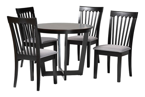 Baxton Studio Nellie Modern Grey Fabric and Dark Brown Wood 5-Piece Dining Set