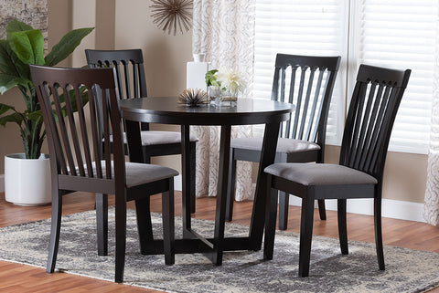 Baxton Studio Nellie Modern Grey Fabric and Dark Brown Wood 5-Piece Dining Set