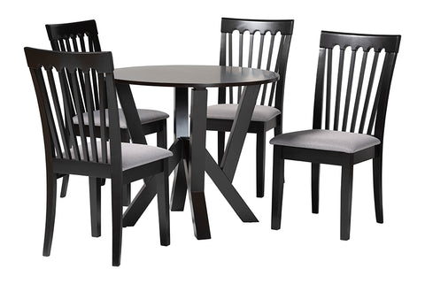 Baxton Studio Marian Modern Grey Fabric and Dark Brown Finished Wood 5-Piece Dining Set
