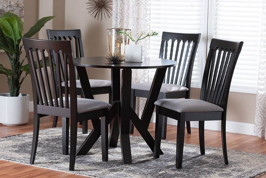 Baxton Studio Marian Modern Grey Fabric and Dark Brown Finished Wood 5-Piece Dining Set