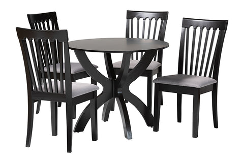 Baxton Studio Bailey Modern Grey Fabric and Dark Brown Finished Wood 5-Piece Dining Set