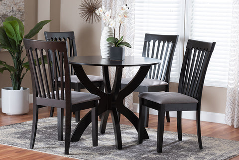 Baxton Studio Bailey Modern Grey Fabric and Dark Brown Finished Wood 5-Piece Dining Set