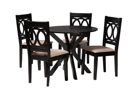 Baxton Studio Sanne Modern Beige Fabric and Espresso Brown Finished Wood 5-Piece Dining Set