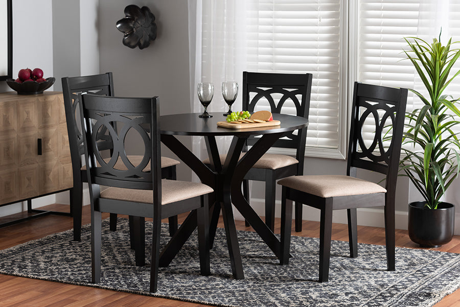 Baxton Studio Sanne Modern Beige Fabric and Espresso Brown Finished Wood 5-Piece Dining Set