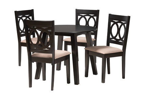 Baxton Studio Louisa Modern Beige Fabric and Dark Brown Finished Wood 5-Piece Dining Set