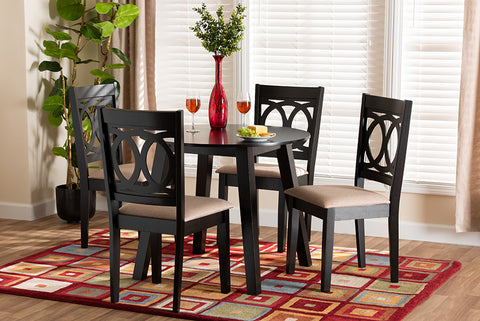 Baxton Studio Louisa Modern Beige Fabric and Dark Brown Finished Wood 5-Piece Dining Set