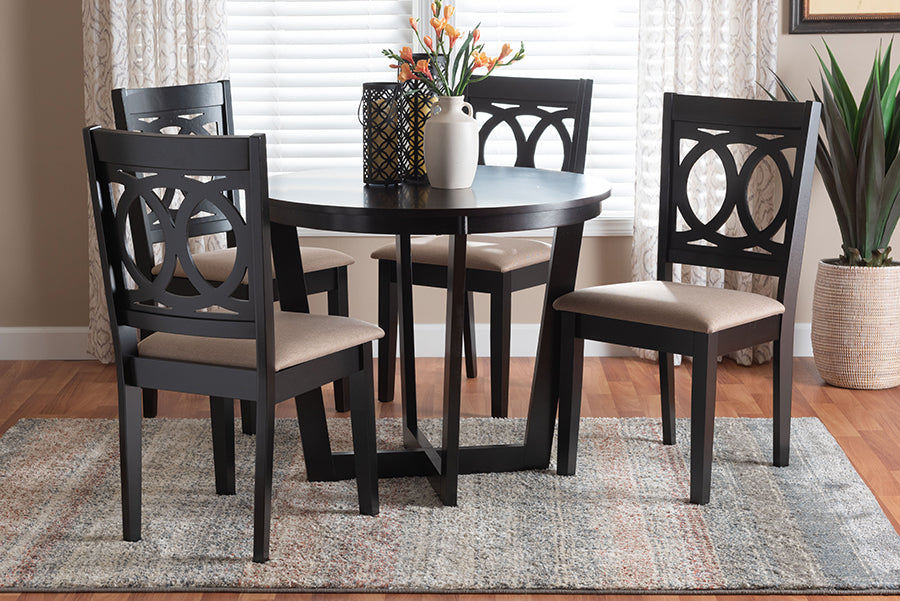 Baxton Studio Kara Modern Sand Dark Brown Finished Wood 5-Piece Dining Set