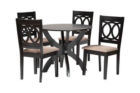 Baxton Studio Rita Modern Sand Dark Brown Finished Wood 5-Piece Dining Set