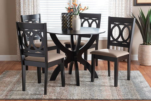 Baxton Studio Rita Modern Sand Dark Brown Finished Wood 5-Piece Dining Set
