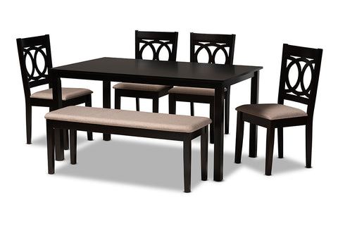Baxton Studio Bennett Modern and Contemporary Sand Fabric Upholstered and Dark Brown Finished Wood 6-Piece Dining Set