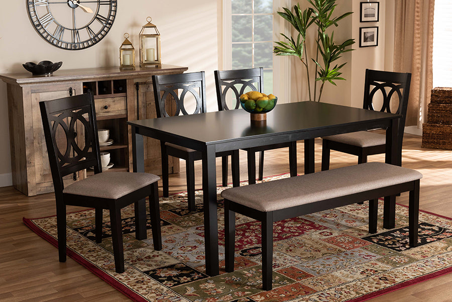 Baxton Studio Bennett Modern and Contemporary Sand Fabric Upholstered and Dark Brown Finished Wood 6-Piece Dining Set