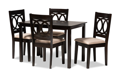 Baxton Studio Lenoir Modern and Contemporary Sand Fabric Upholstered Espresso Brown Finished Wood 5-Piece Dining Set