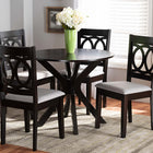 Baxton Studio Sanne Modern and Contemporary Grey Fabric Upholstered and Dark Brown Finished Wood 5-Piece Dining Set