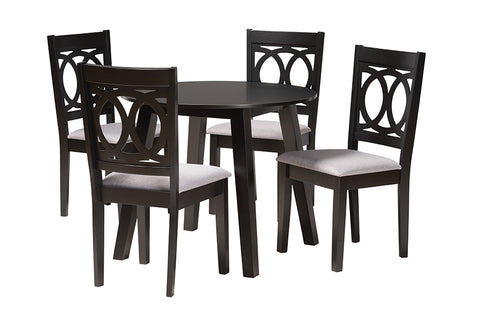Baxton Studio Louisa Modern Grey Fabric and Dark Brown Finished Wood 5-Piece Dining Set