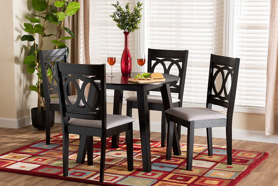 Baxton Studio Louisa Modern Grey Fabric and Dark Brown Finished Wood 5-Piece Dining Set