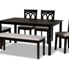 Baxton Studio Bennett Modern and Contemporary Grey Fabric Upholstered and Dark Brown Finished Wood 6-Piece Dining Set