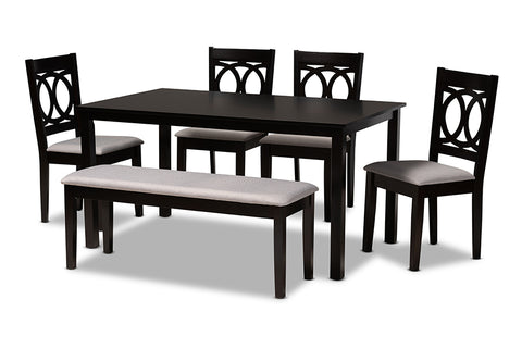Baxton Studio Bennett Modern and Contemporary Grey Fabric Upholstered and Dark Brown Finished Wood 6-Piece Dining Set