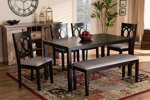 Baxton Studio Bennett Modern and Contemporary Grey Fabric Upholstered and Dark Brown Finished Wood 6-Piece Dining Set