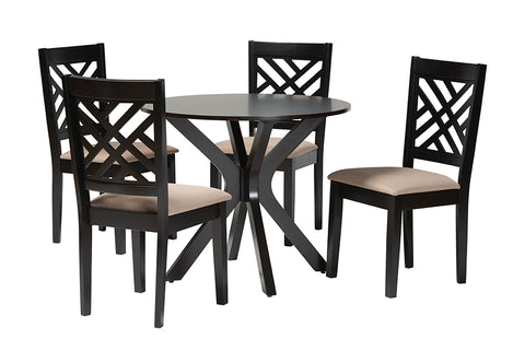 Baxton Studio Norah Modern Sand Fabric and Dark Brown Finished Wood 5-Piece Dining Set
